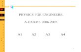 1 PHYSICS FOR ENGINEERS. A-EXAMS 2006-2007. A1A2A3A4.