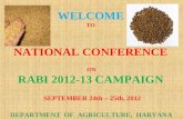 1 NATIONAL CONFERENCE ON RABI 2012-13 CAMPAIGN SEPTEMBER 24th – 25th, 2012 DEPARTMENT OF AGRICULTURE, HARYANA WELCOME TO.