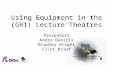 Using Equipment in the (GH1) Lecture Theatres Presenters Andre Daniels Bradley Knight Clint Braaf.