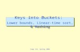 Comp 122, Spring 2004 Keys into Buckets: Lower bounds, Linear-time sort, & Hashing.