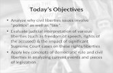Today’s Objectives Analyze why civil liberties issues involve “politics” as well as “law”. Evaluate judicial interpretation of various liberties (such.