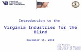 Introduction to the Virginia Industries for the Blind November 15, 2010 Jim Meehan VIB, General Manager 434-295-5168 x30130.