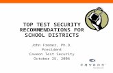 TOP TEST SECURITY RECOMMENDATIONS FOR SCHOOL DISTRICTS John Fremer, Ph.D. President Caveon Test Security October 25, 2006.