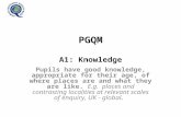 PGQM A1: Knowledge Pupils have good knowledge, appropriate for their age, of where places are and what they are like. E.g. places and contrasting localities.