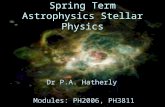 Spring Term Astrophysics Stellar Physics Dr P.A. Hatherly Modules: PH2006, PH3811.