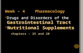 Week – 4 Pharmacology Drugs and Disorders of the Gastrointestinal Tract Nutritional Supplements chapters – 25 and 20.