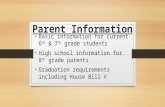 Parent Information Basic information for current 6 th & 7 th grade students High school information for 8 th grade parents Graduation requirements including.