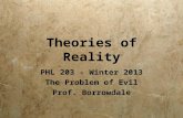 Theories of Reality PHL 203 - Winter 2013 The Problem of Evil Prof. Borrowdale PHL 203 - Winter 2013 The Problem of Evil Prof. Borrowdale.