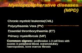 Myeloprolipherative diseases (MPD) Chronic myeloid leukemia(CML) Polycythaemia Vera (PV) Essential thrombocythaemia (ET) Primary myelofibrosis (MF) Common.