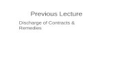 Previous Lecture Discharge of Contracts & Remedies.