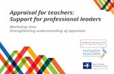 Appraisal for teachers: Support for professional leaders Workshop One: Strengthening understanding of appraisal.
