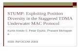 STUMP: Exploiting Position Diversity in the Staggered TDMA Underwater MAC Protocol Kurtis Kredo II, Petar Djukic, Prasant Mohapatra IEEE INFOCOM 2009.