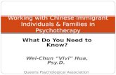 What Do You Need to Know? Wei-Chun “Vivi” Hua, Psy.D. Queens Psychological Association 10/18/2015 Working with Chinese Immigrant Individuals & Families.