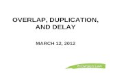 OVERLAP, DUPLICATION, AND DELAY MARCH 12, 2012. Overview Overlap, Duplication and Delay Duplication Issues CEAA Provisions to avoid Duplication Harmonization
