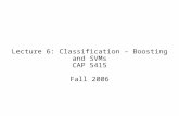 Lecture 6: Classification – Boosting and SVMs CAP 5415 Fall 2006.
