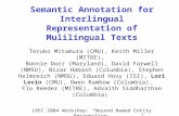 Semantic Annotation for Interlingual Representation of Mulilingual Texts Teruko Mitamura (CMU), Keith Miller (MITRE), Bonnie Dorr (Maryland), David Farwell.