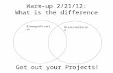 Warm-up 2/21/12: What is the difference Biomagnification Bioaccumulation Get out your Projects!
