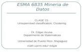 ESMA 6835 Mineria de Datos CLASE 15: Unsupervised classification, Clustering Dr. Edgar Acuna Departmento de Matematicas Universidad de Puerto Rico- Mayaguez.