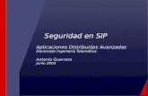 Seguridad en SIP Aplicaciones Distribuidas Avanzadas Doctorado Ingeniería Telemática Antonio Guerrero Junio 2003.