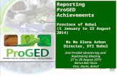Reporting ProGED Achievements Province of Bohol (1 January to 22 August 2014) Ms Ma Elena  Arbon