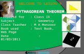 Welcome  to lesson 9 Pythagorean  T heorem