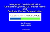 Integrated Coal Gasification Combined Cycle (IGCC) Power Plants and  Geologic Carbon Sequestration