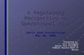 A Regulatory Perspective on Operational Risk World Bank Presentation May 20, 2004