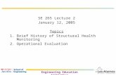 SE 265 Lecture 2 January 12, 2005 Topics Brief History of Structural Health Monitoring