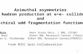 Azimuthal asymmetries  in hadron production at e+e- collider  and
