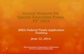 Annual Request for  Special Education Funds  FY’ 2015 IDEA Federal Funds Application Training