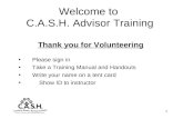 Welcome to  C.A.S.H. Advisor Training