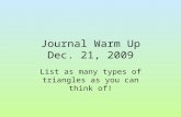 Journal Warm Up Dec. 21, 2009