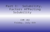Part I:  Solubility,  Factors Affecting Solubility  