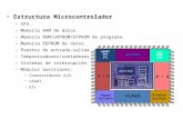 Estructura Microcontrolador  CPU.  Memoria RAM de datos.  Memoria ROM/UVPROM/OTPROM de programa.