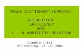 TRACK DICTIONARY (UPDATE)  RESOLUTION, EFFICIENCY AND  L – R AMBIGUITY SOLUTION