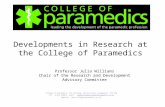 Developments in Research at the College  of  Paramedics