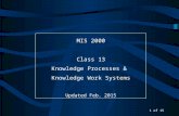MIS 2000 Class  13 Knowledge Processes &  Knowledge Work Systems Updated Oct.  2014