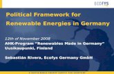 Political Framework for Renewable Energies in Germany