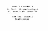Unit I Lecture 2 B. Tech. (Biotechnology) III Year V  th   Semester EBT-501, Genetic Engineering