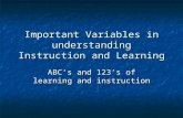 Important Variables in understanding Instruction and Learning