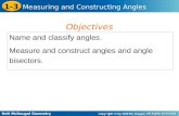 Name and classify angles. Measure and construct angles and angle bisectors.