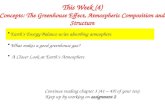 This Week (4) Concepts: The Greenhouse Effect, Atmospheric Composition and Structure