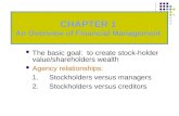 The basic goal:  to create stock-holder value/shareholders wealth Agency relationships: