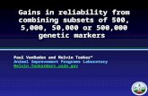 Gains in reliability from combining subsets of 500, 5,000, 50,000 or 500,000 genetic markers