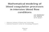 Mathematical modeling of blood coagulation processes in intensive blood flow conditions
