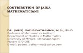 CONTRIBUTION  OF JAINA MATHEMATICIANS