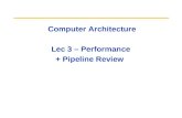 Computer Architecture  Lec 3 – Performance  + Pipeline Review