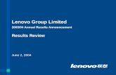 Lenovo Group Limited 2003/04 Annual Results Announcement Results Review