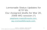Lemonade Status Updates for IETF’65: Our Assigned drafts for Mar 20, 2006 WG session (*)