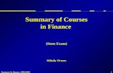 Summary of Courses in Finance (State Exam)